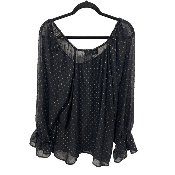 Lane Bryant Swiss Dot Sheer Long Sleeve Blouse Women Plus Size 18/20 Black Gold - Picture 3 of 8